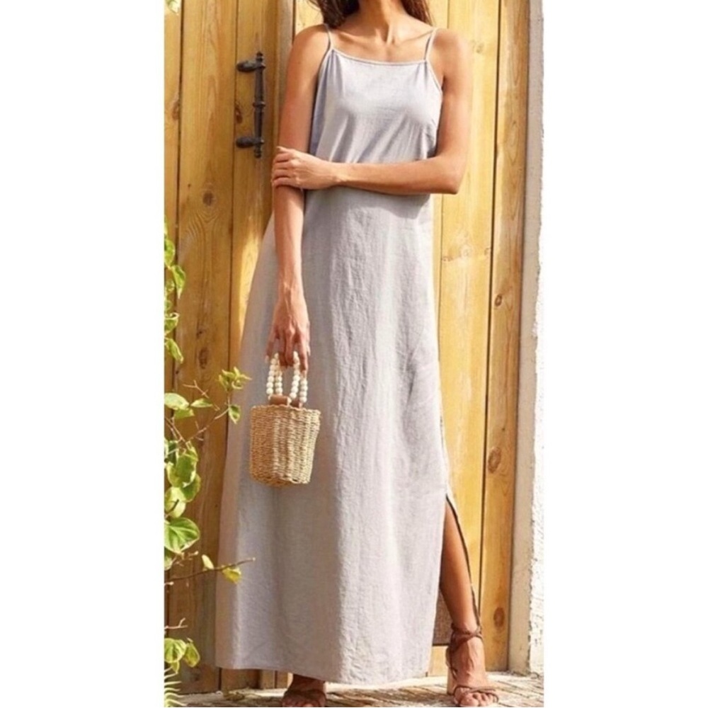 Laura Bianchi Linen Chic Sleeveless Gray Maxi Dress with pockets